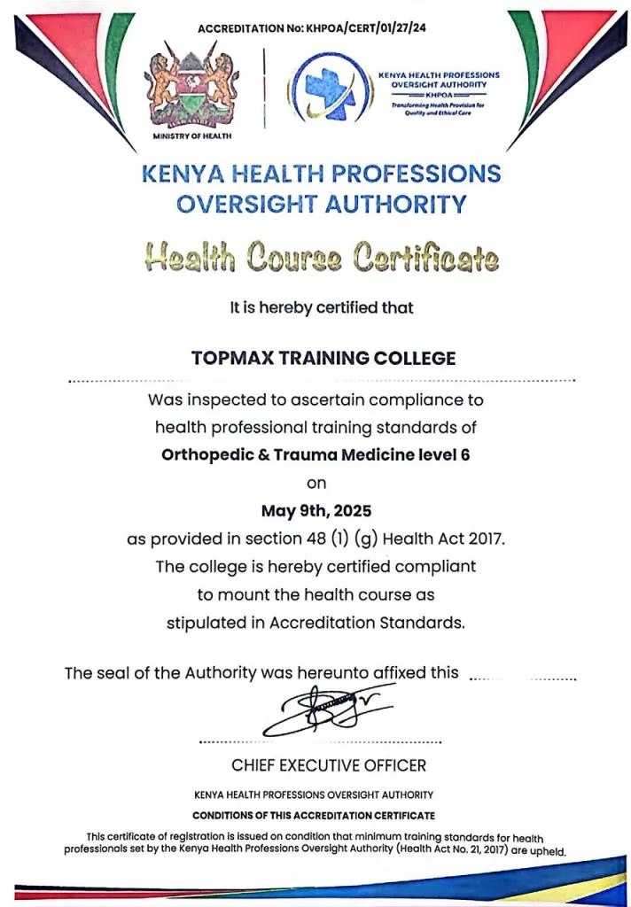 Orthopedic and Trauma Medicine certificate