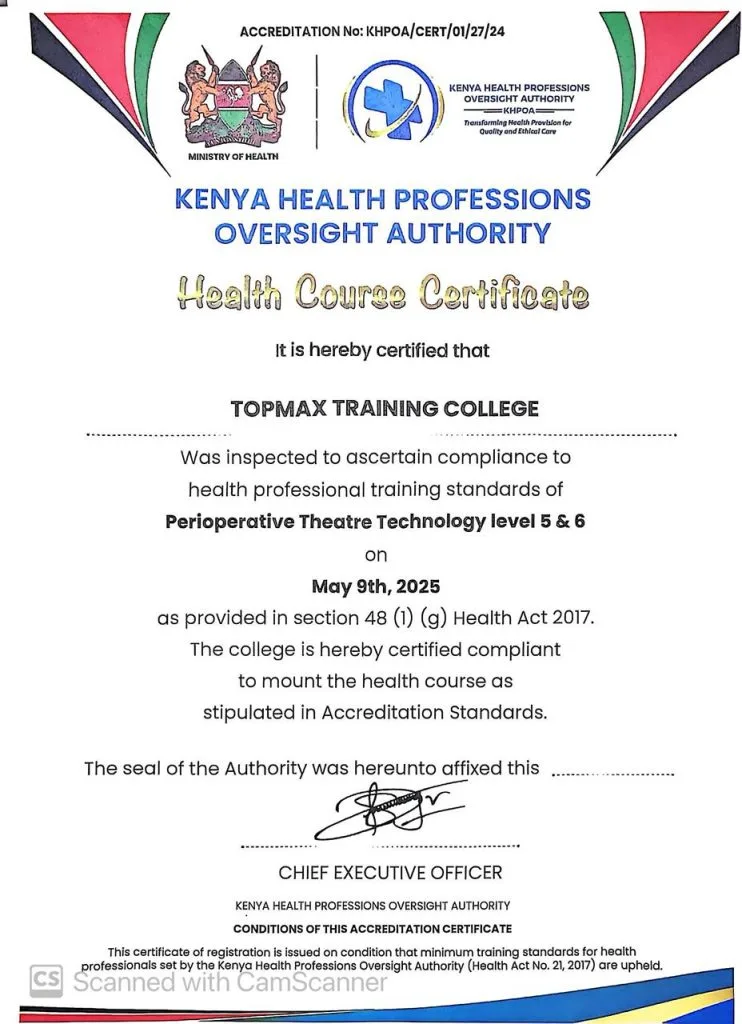 Peri-Operative Theatre Technology certificate
